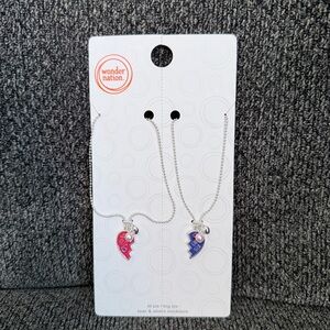 wonder nation Pink and Blue Heart Tear‑Away Big sis and little sis Necklace Set